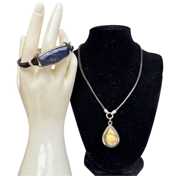 RLM Soho Lapis Gemstone Bracelet & Lia Sophia Teardrop Pendant Cord Necklace Set - Picture 1 of 12